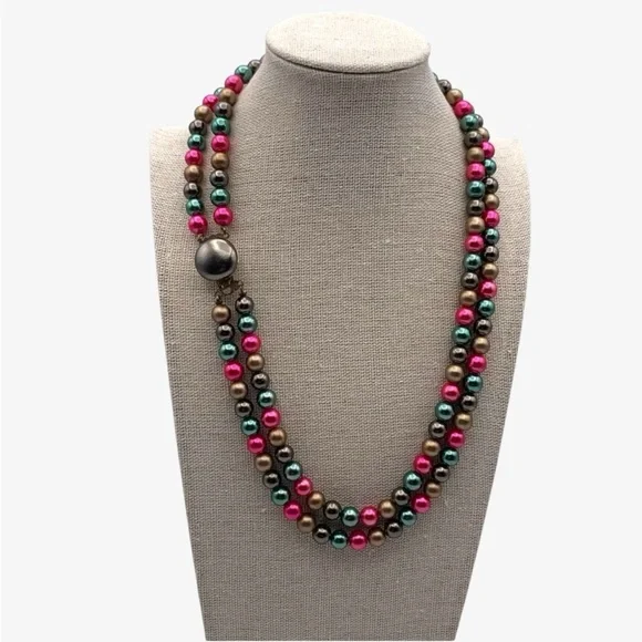Vintage Double Strand Multi Color Metallic Pearl
Necklace & Clip On Earring Set - Picture 3 of 9